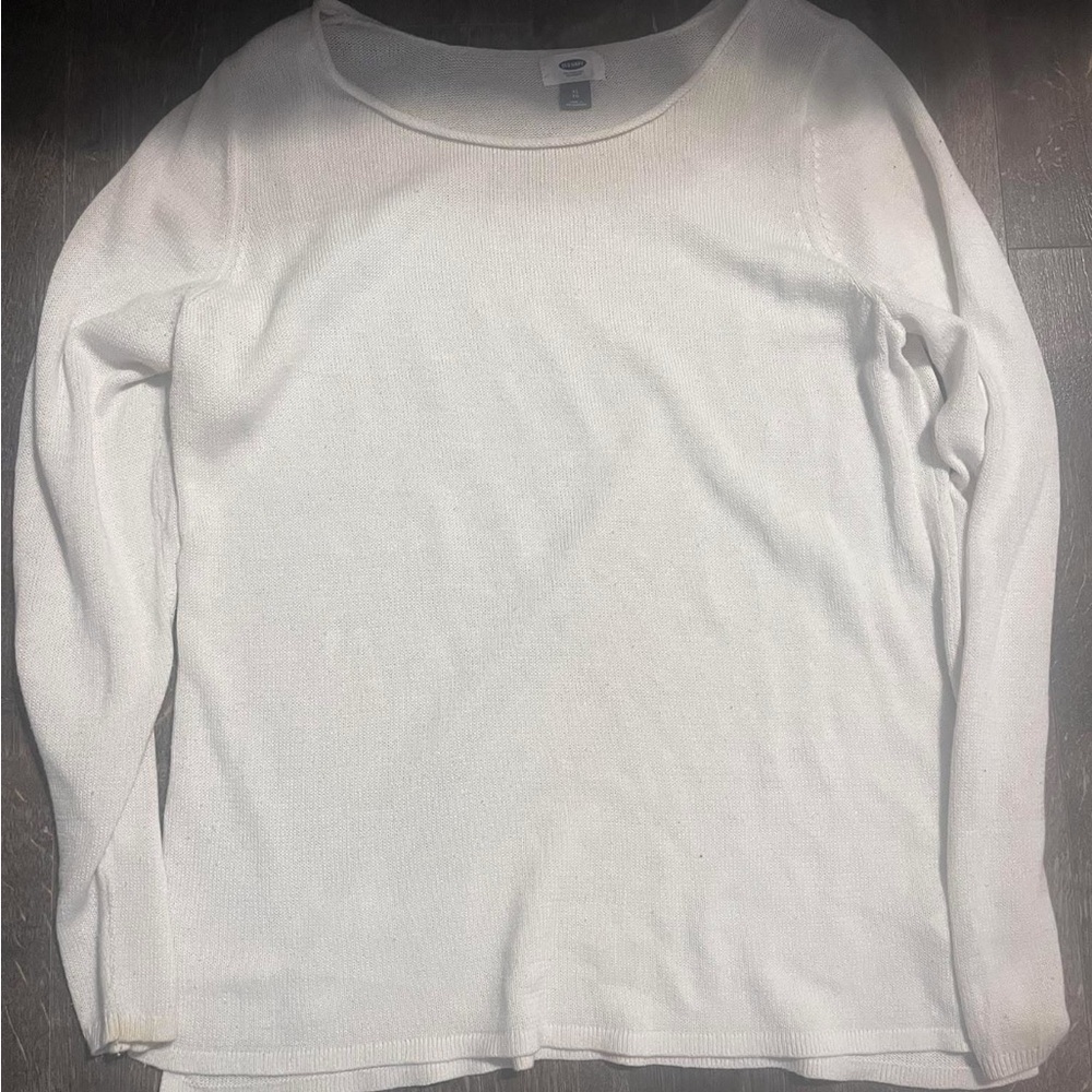Old Navy White Scoop Neck Lightweight Knit Sweater